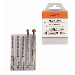 Projahn Sortiment Mehrzweckbohrer MULTI-STAR mit 6-kant-Schaft - 4 bis 10 mm - 5-teilig