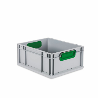 Eurobox NextGen Color mit geschlossenen grünen Griffmulden - 400x300x170mm - Grau