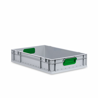Eurobox NextGen Color mit geschlossenen grünen Griffmulden - 600x400x120mm - Grau
