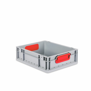 Eurobox NextGen Color mit geschlossenen roten Griffmulden - 400x300x120mm - Grau