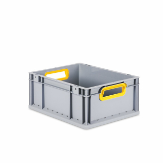 Eurobox NextGen Color mit offenen gelben Griffmulden - 400x300x170mm - Grau
