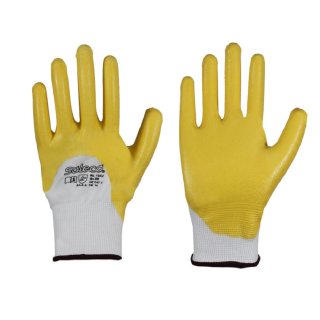 SOLECO&reg; Nitril-Handschuhe aus Polyester-Feinstrick - PSA CAT II - wei&szlig;/gelb - Gr&ouml;&szlig;e 8